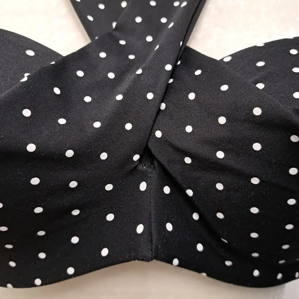 Coco Reef Bikini Swim Top Womens 36/38 C Black White Polka Dot Halter Underwire